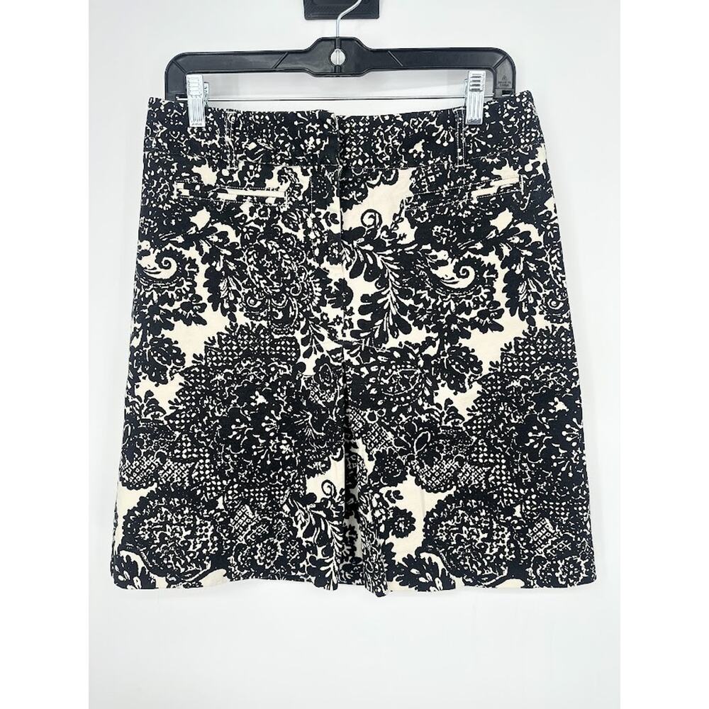 Talbots Classic Preppy Old Money Black Ivory Damask Skirt Career Size 8 Petite